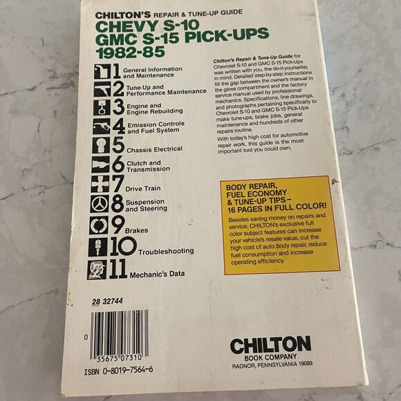 Chilton's Chevy S-10 GMC S-15 Pick-Ups 1982-85 Repair & Tune-Up Manual Guide - Picture 10 of 10